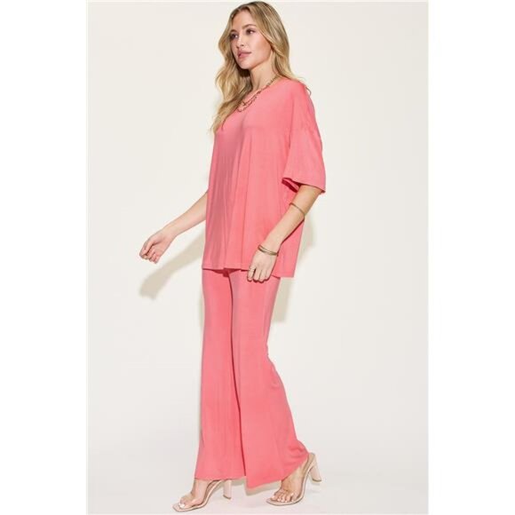 Basic Bae Full Size Bamboo Drop Shoulder T-Shirt and Flare Pants Set - Picture 9 of 16